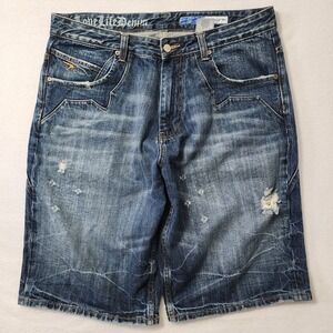 Vintage Y2k Azzure Baggy Shorts Mens 36 Bue Fade Distressed Jorts Skater Grunge